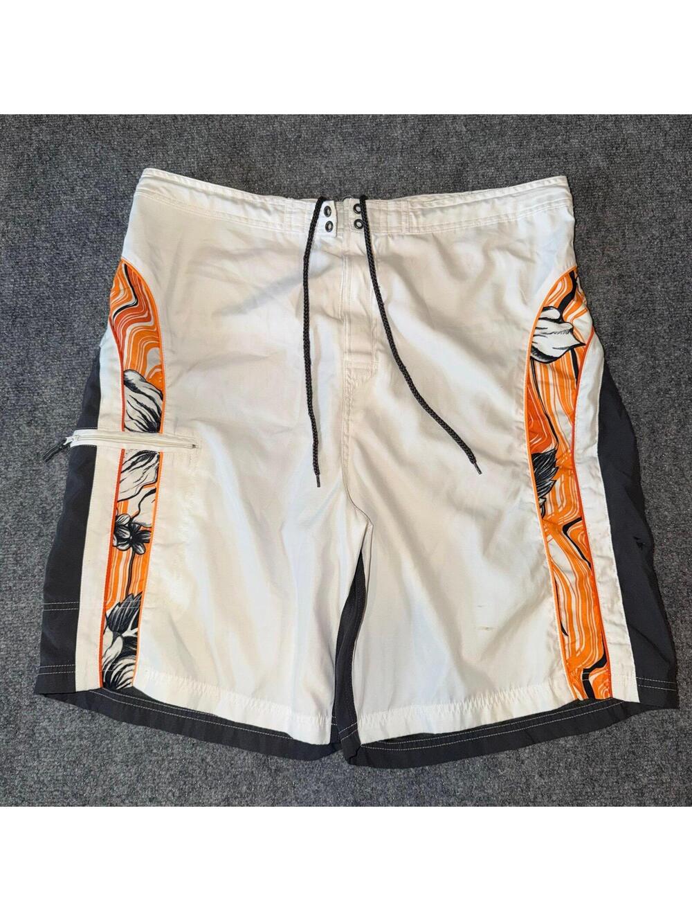 Islander White Lined Surf Board Shorts Mens XL Vtg y2k 90s Rare